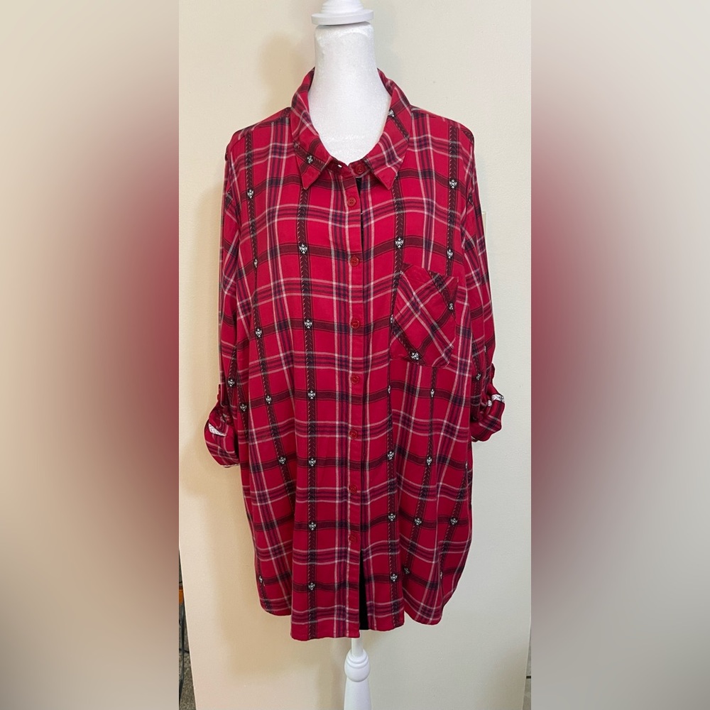 Catherines Women’s Button Down Shirt Red Plaid Size 2X